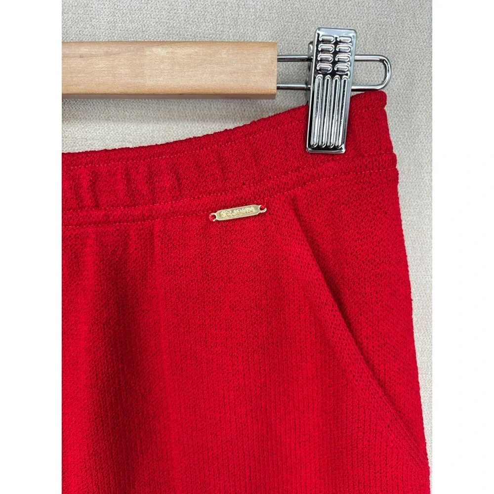 St. John Sport Pants M Red Santana Knit Wool Blend Pull On Wide Leg Cropped